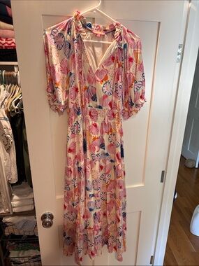 THML Cream Maxi Dress with Pink, Blue and Coral Shell Print